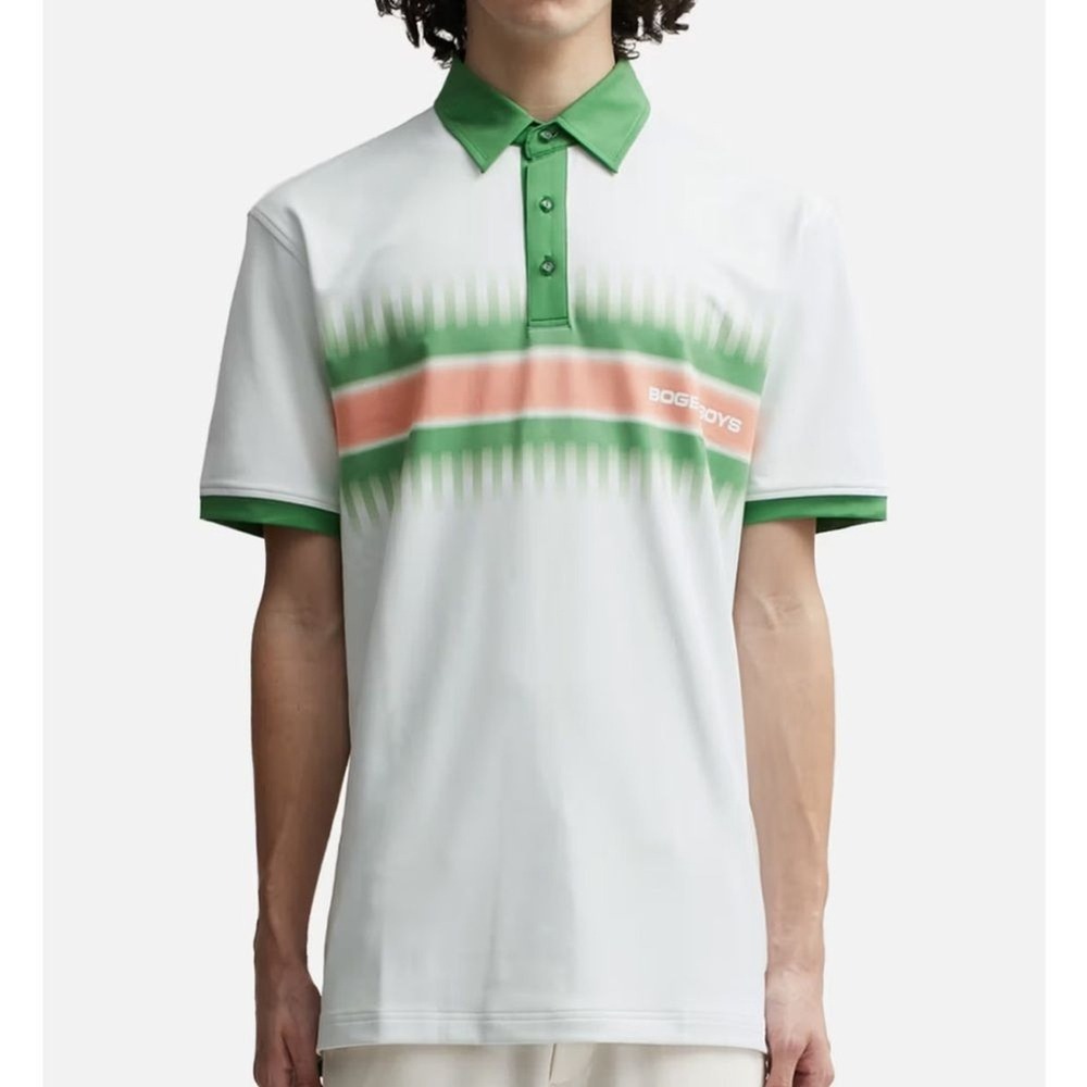 BOGEY‎ BOYS Gradient Strip Athletic Polo collared golf white men's small NWT